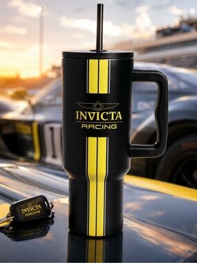 Invicta Black and Yellow Racing Travel Mug with Handle - 40 oz